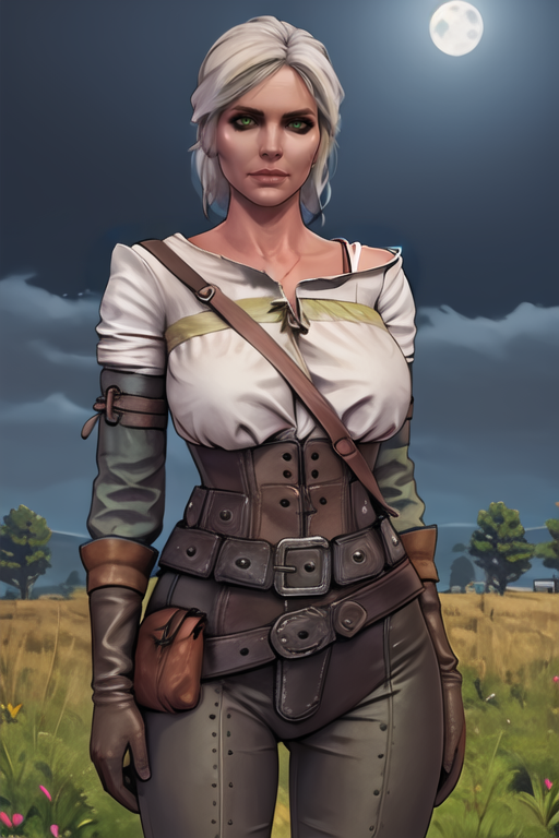 4291412213-2920356214-ciri, looking at viewer, eyeshadow, neutral facial expression, blouse, leather strap, corset, belt, gloves, tight pants, field,.png